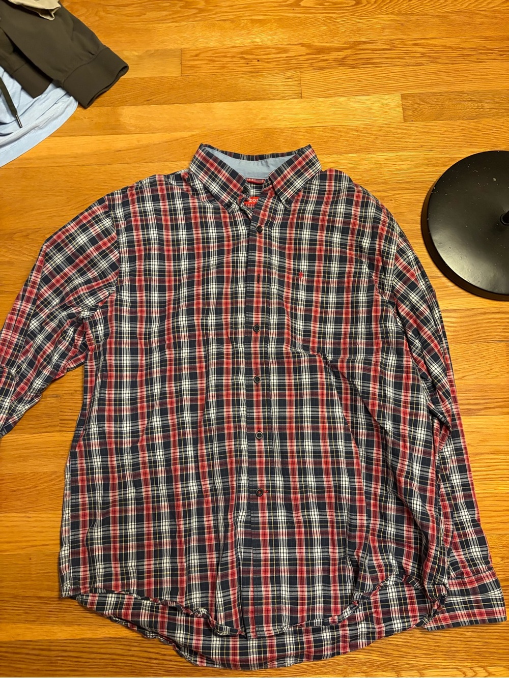Izod Red and Navy Plaid Button-Down Shirt